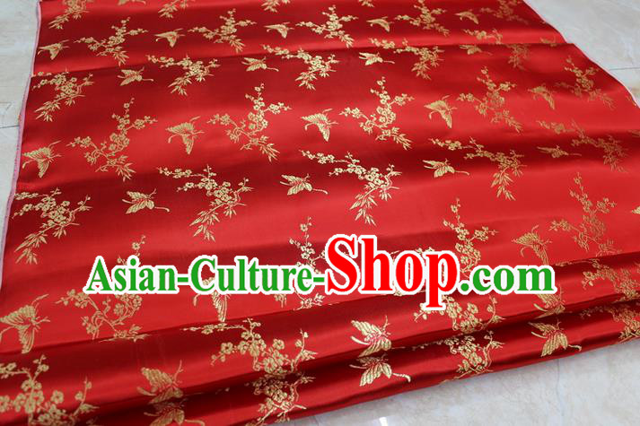 Chinese Traditional Ancient Costume Palace Butterfly Pattern Cheongsam Red Brocade Tang Suit Satin Fabric Hanfu Material