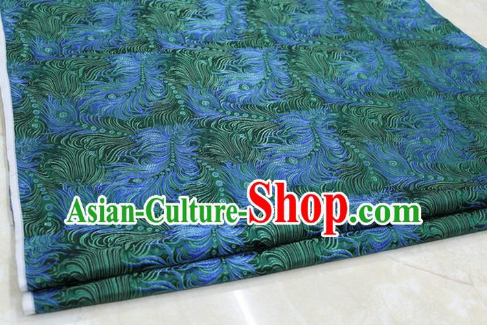 Chinese Traditional Ancient Costume Palace Feather Pattern Tang Suit Green Brocade Cheongsam Satin Fabric Hanfu Material