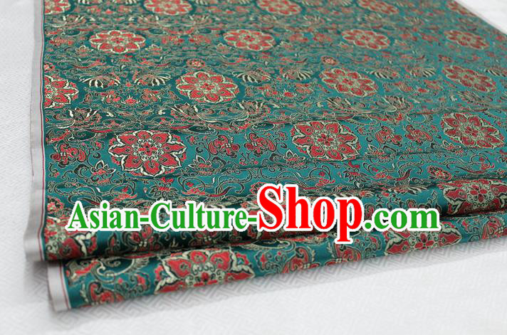 Chinese Traditional Ancient Costume Palace Flower Pattern Tang Suit Green Nanjing Brocade Cheongsam Satin Fabric Hanfu Material