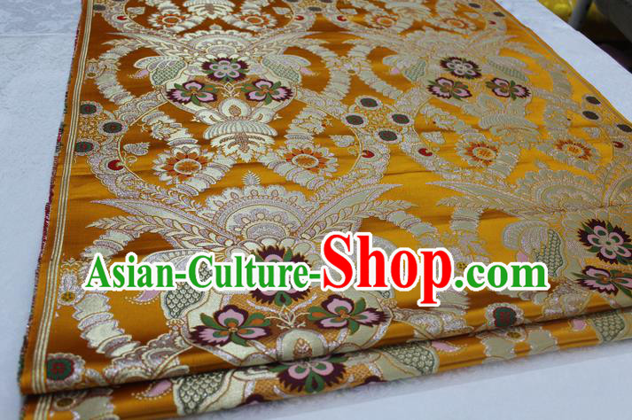 Chinese Traditional Ancient Costume Palace Enkianthus Pattern Cheongsam Yellow Brocade Tang Suit Satin Fabric Hanfu Material