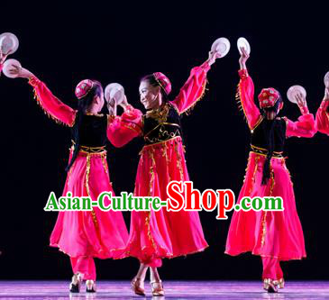 Traditional Chinese Uyghur Nationality Dancing Costume, Folk Dance Ethnic Costume, Chinese Minority Nationality Uigurian Dance Costume for Kids