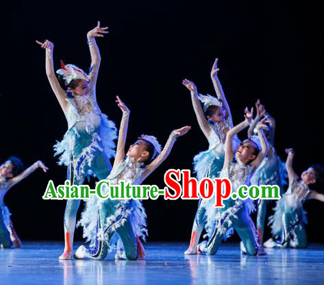 Traditional Chinese Yangge Fan Ballet Dance Costume, Folk Dance Drum Dance Blue Uniform Yangko Clothing for Kids