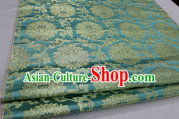 Chinese Traditional Ancient Costume Palace Pattern Xiuhe Suit Blue Brocade Cheongsam Satin Mongolian Robe Fabric Hanfu Material