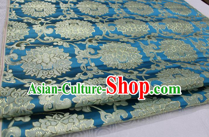 Chinese Traditional Ancient Costume Palace Pattern Xiuhe Suit Lake Blue Brocade Cheongsam Satin Mongolian Robe Fabric Hanfu Material