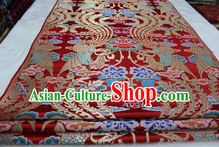 Chinese Traditional Ancient Costume Palace Phoenix Pattern Xiuhe Suit Red Brocade Mongolian Robe Satin Fabric Hanfu Material