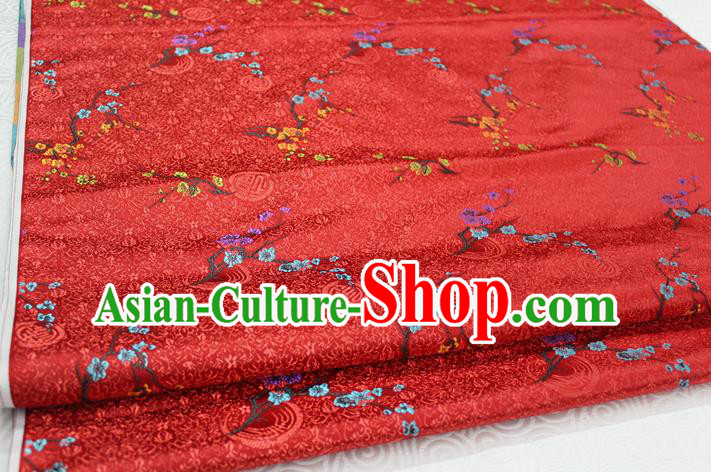 Chinese Traditional Ancient Costume Palace Wintersweet Pattern Red Cheongsam Brocade Xiuhe Suit Satin Fabric Hanfu Material