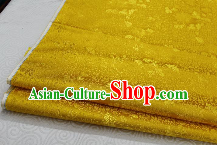 Chinese Traditional Ancient Costume Palace Chrysanthemum Pattern Cheongsam Yellow Brocade Xiuhe Suit Satin Fabric Hanfu Material