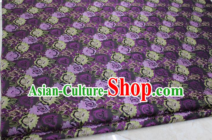 Chinese Traditional Ancient Costume Royal Palace Peony Flower Pattern Cheongsam Purple Brocade Tang Suit Satin Fabric Hanfu Material