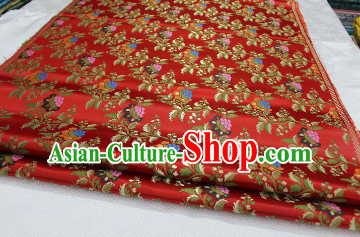 Chinese Traditional Ancient Costume Palace Grape Pattern Cheongsam Red Brocade Tang Suit Satin Fabric Hanfu Material