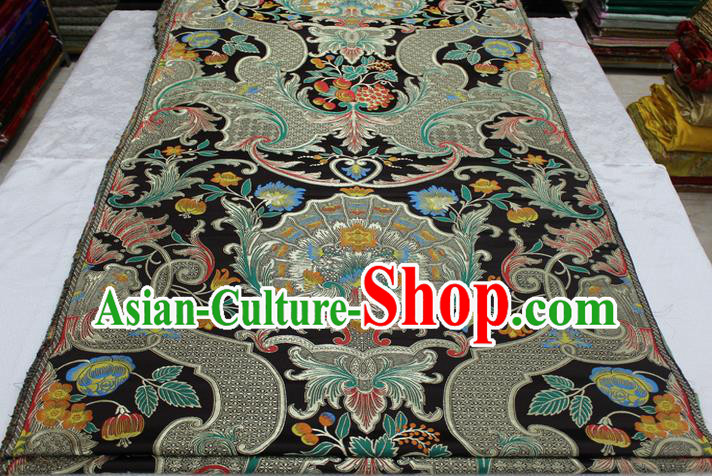Chinese Traditional Ancient Costume Palace Pattern Mongolian Robe Black Brocade Tang Suit Satin Fabric Hanfu Material