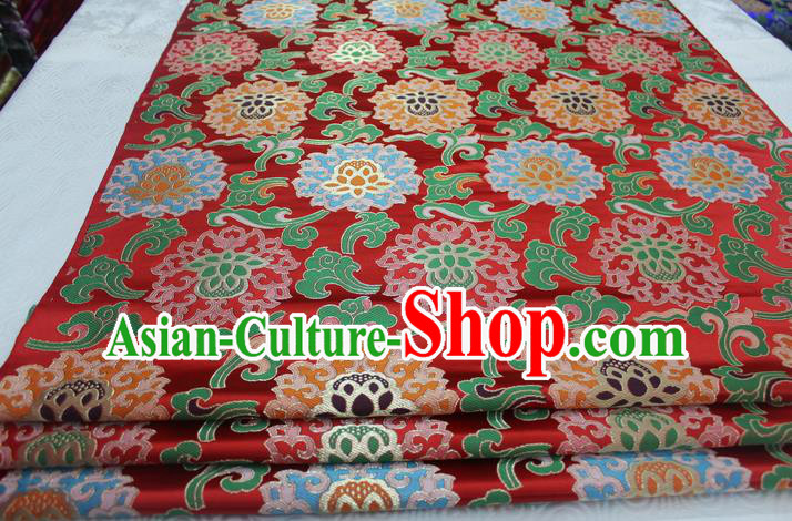 Chinese Traditional Ancient Costume Royal Palace Lotus Pattern Mongolian Robe Tang Suit Red Brocade Cheongsam Satin Fabric Hanfu Material