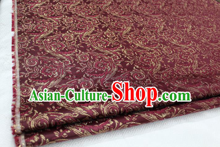 Chinese Traditional Ancient Costume Royal Palace Tang Suit Wine Red Brocade Mongolian Robe Satin Fabric Hanfu Material
