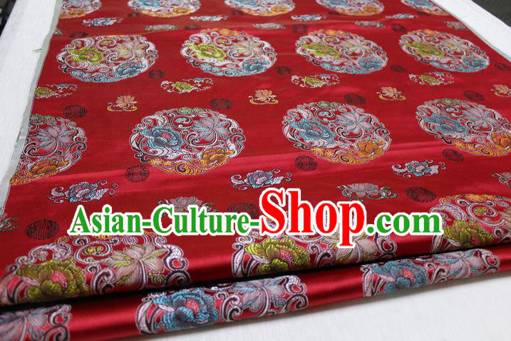 Chinese Traditional Clothing Palace Lotus Pattern Mongolian Robe Tang Suit Red Brocade Ancient Costume Satin Fabric Hanfu Material