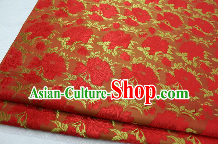 Chinese Traditional Wedding Clothing Palace Red Peony Pattern Tang Suit Cheongsam Brocade Ancient Costume Satin Fabric Hanfu Material