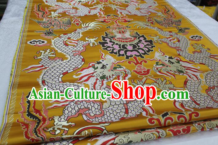 Chinese Traditional Ancient Costume Imperial Robe Yellow Brocade Royal Palace Dragon Pattern Tang Suit Cheongsam Satin Fabric Hanfu Material