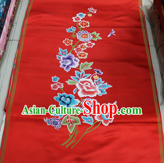 Chinese Traditional Ancient Costume Wedding Dress Cheongsam Red Brocade Palace Peony Pattern Xiuhe Suit Satin Fabric Hanfu Material