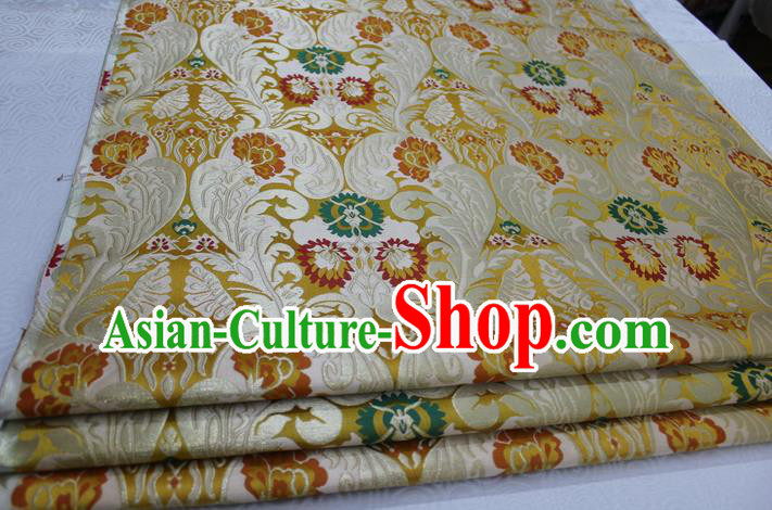 Chinese Traditional Ancient Costume Mongolian Robe Yellow Nanjing Brocade Palace Pattern Xiuhe Suit Satin Fabric Hanfu Material
