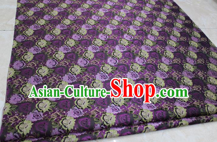 Chinese Traditional Wedding Cheongsam Purple Brocade Ancient Costume Palace Flowers Pattern Satin Fabric Hanfu Material