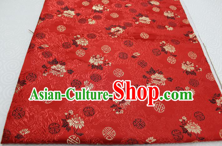 Chinese Traditional Ancient Costume Royal Palace Chrysanthemum Pattern Tang Suit Cheongsam Red Brocade Satin Fabric Hanfu Material