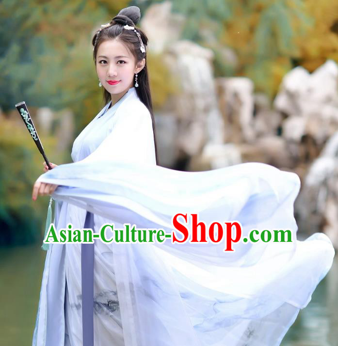 Traditional Chinese Jin Dynasty Imperial Princess Fairy Hanfu Embroidered Wide Sleeve Costume for Women