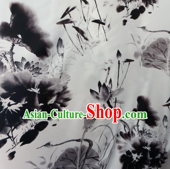 Chinese Traditional Clothing Royal Court Ink Painting Lotus Tang Suit White Brocade Ancient Costume Cheongsam Satin Fabric Hanfu Material