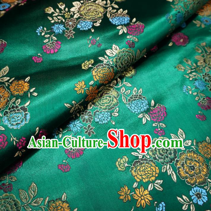 Chinese Traditional Royal Court Flowers Pattern Green Brocade Ancient Costume Tang Suit Cheongsam Bourette Fabric Hanfu Material