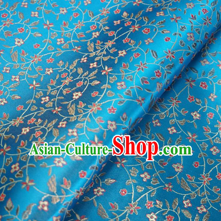 Chinese Traditional Royal Court Pattern Blue Brocade Fabric Ancient Costume Tang Suit Cheongsam Hanfu Material