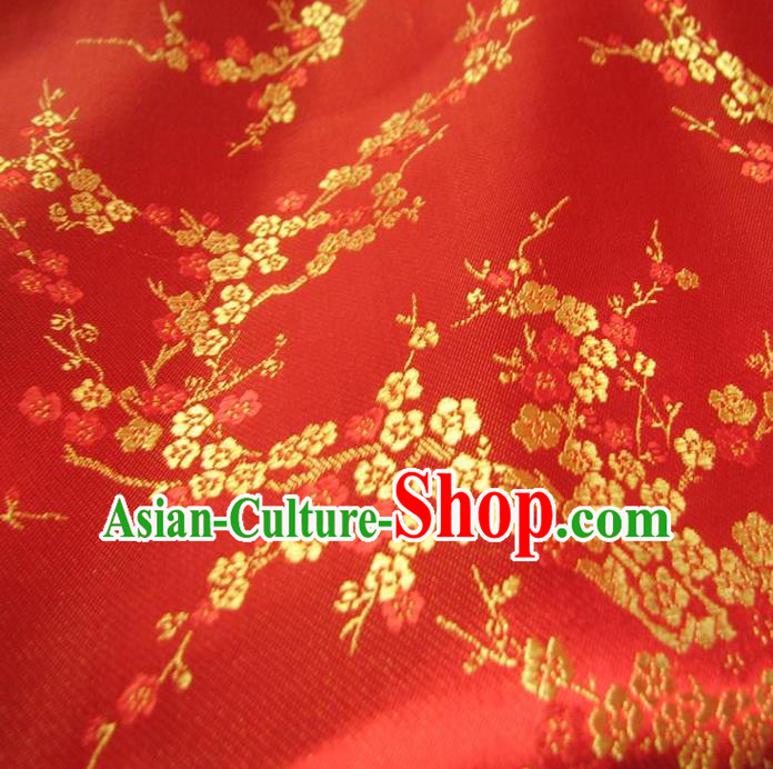 Chinese Traditional Royal Court Wintersweet Pattern Red Brocade Xiuhe Suit Fabric Ancient Costume Tang Suit Cheongsam Hanfu Material