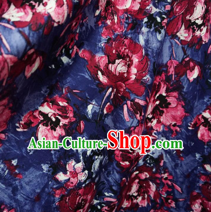 Chinese Traditional Royal Court Flowers Pattern Blue Brocade Xiuhe Suit Fabric Ancient Costume Tang Suit Cheongsam Hanfu Material