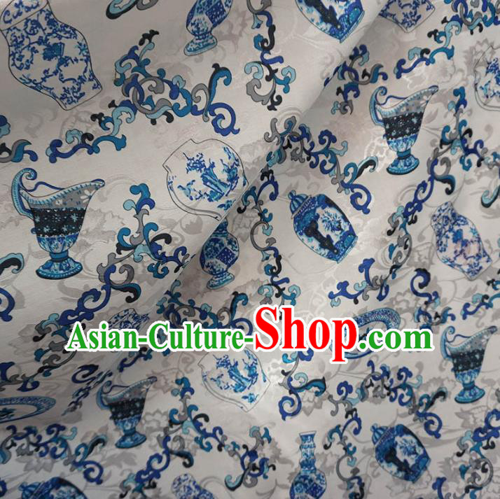 Chinese Traditional Royal Palace Pattern Design White Brocade Xiuhe Suit Fabric Ancient Costume Tang Suit Cheongsam Hanfu Material