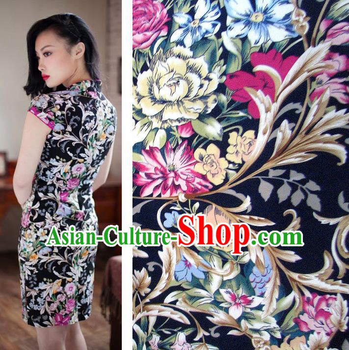 Chinese Traditional Royal Palace Pattern Design Black Brocade Fabric Ancient Costume Tang Suit Cheongsam Hanfu Material