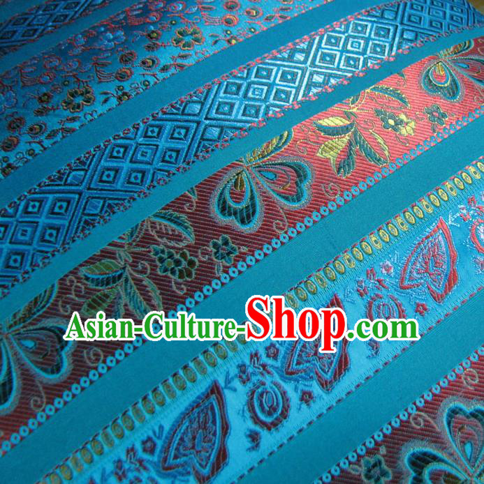 Chinese Traditional Royal Palace Pattern Design Mongolian Robe Blue Brocade Fabric Ancient Costume Tang Suit Cheongsam Hanfu Material