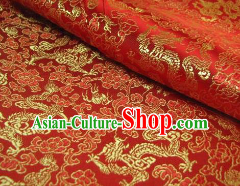 Chinese Traditional Royal Palace Dragons Pattern Design Red Brocade Fabric Ancient Costume Tang Suit Cheongsam Hanfu Material