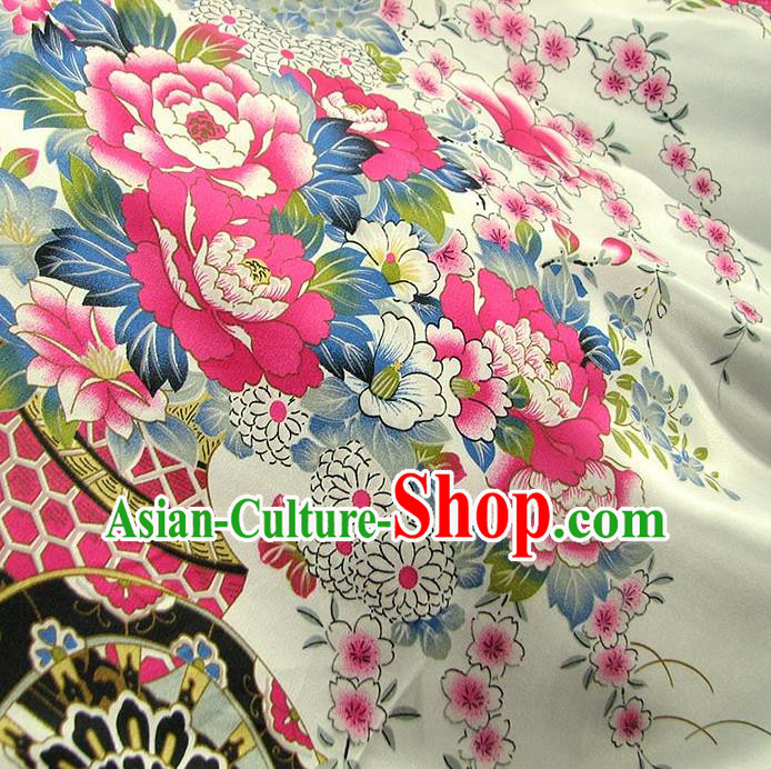 Chinese Traditional Royal Palace Printing Peony Design White Brocade Fabric Ancient Costume Tang Suit Cheongsam Hanfu Material