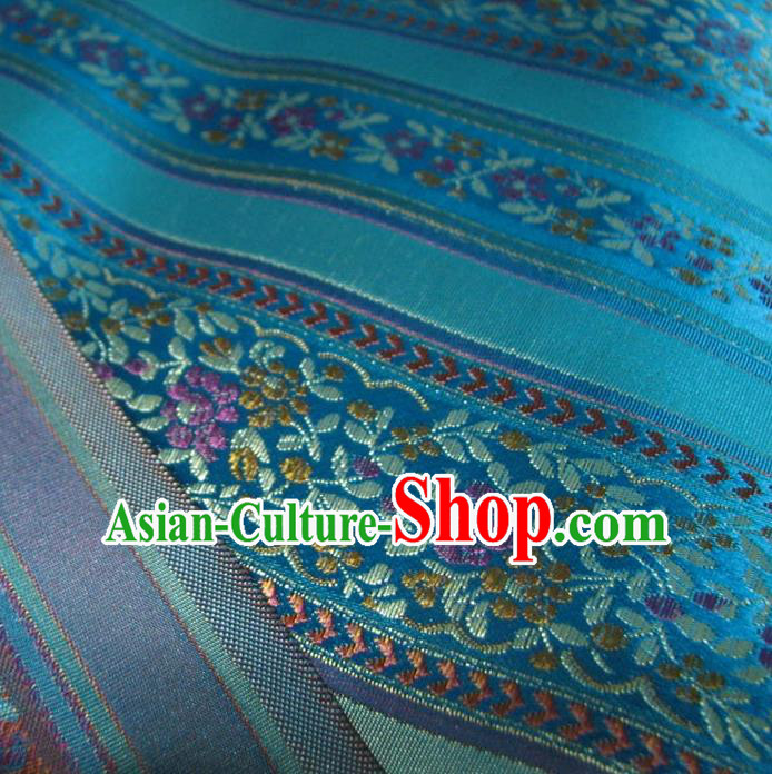 Chinese Traditional Royal Palace Pattern Design Blue Brocade Xiuhe Suit Fabric Ancient Costume Tang Suit Cheongsam Hanfu Material