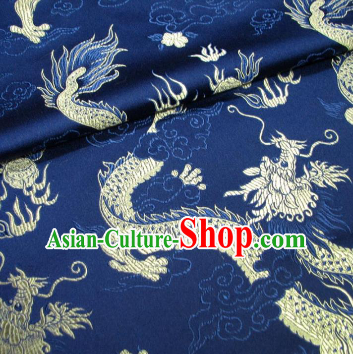 Chinese Traditional Palace Dragons Pattern Hanfu Navy Brocade Mongolian Robe Fabric Ancient Costume Tang Suit Cheongsam Material