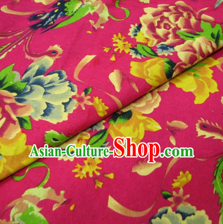 Chinese Traditional Palace Phoenix Peony Pattern Hanfu Rosy Cotton Fabric Ancient Costume Tang Suit Cheongsam Material