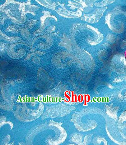 Chinese Traditional Royal Palace Pattern Design Hanfu Blue Brocade Fabric Ancient Costume Tang Suit Cheongsam Material