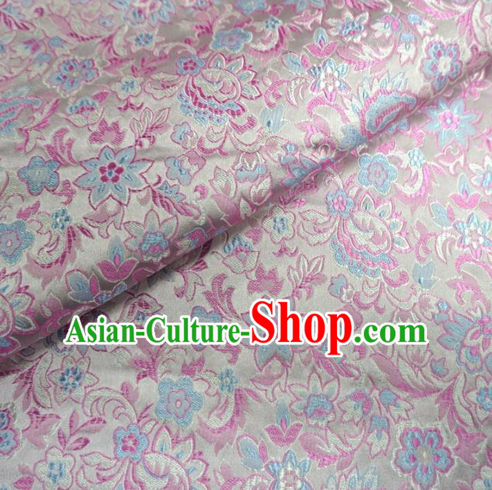 Chinese Traditional Palace Flowers Pattern Hanfu White Brocade Fabric Ancient Costume Tang Suit Cheongsam Material