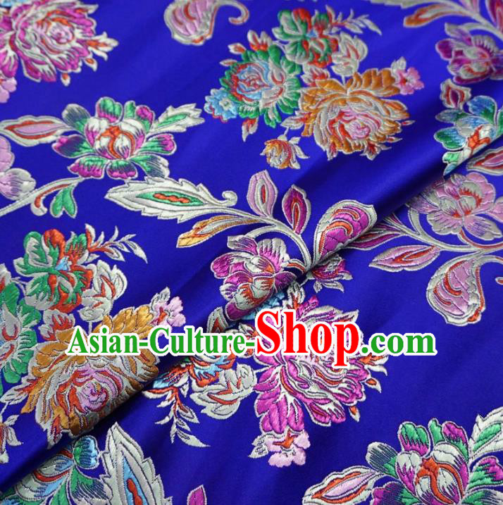 Chinese Traditional Palace Chrysanthemum Pattern Hanfu Blue Brocade Fabric Ancient Costume Tang Suit Cheongsam Material
