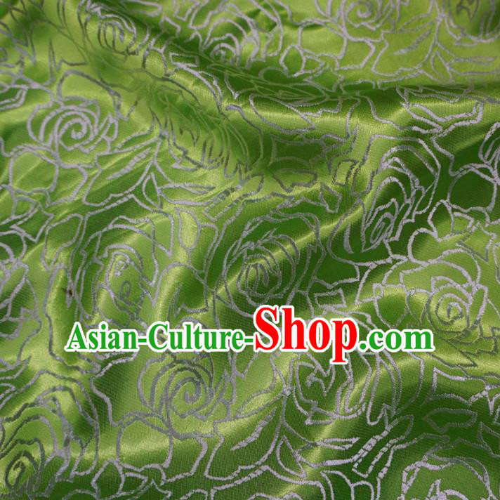 Chinese Traditional Palace Rose Pattern Hanfu Green Brocade Fabric Ancient Costume Tang Suit Cheongsam Material