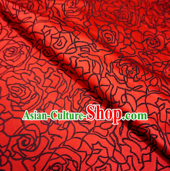 Chinese Traditional Palace Rose Pattern Hanfu Red Brocade Fabric Ancient Costume Tang Suit Cheongsam Material