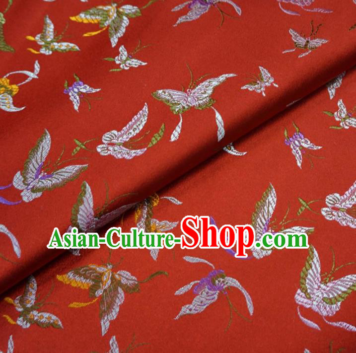 Chinese Traditional Palace Butterfly Pattern Hanfu Red Brocade Fabric Ancient Costume Tang Suit Cheongsam Material