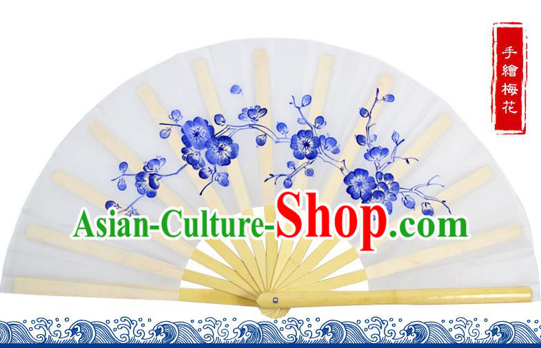 Chinese Traditional Hands Painted Wintersweet Fans Oriental Fan Tai Ji Dance Folding Fan