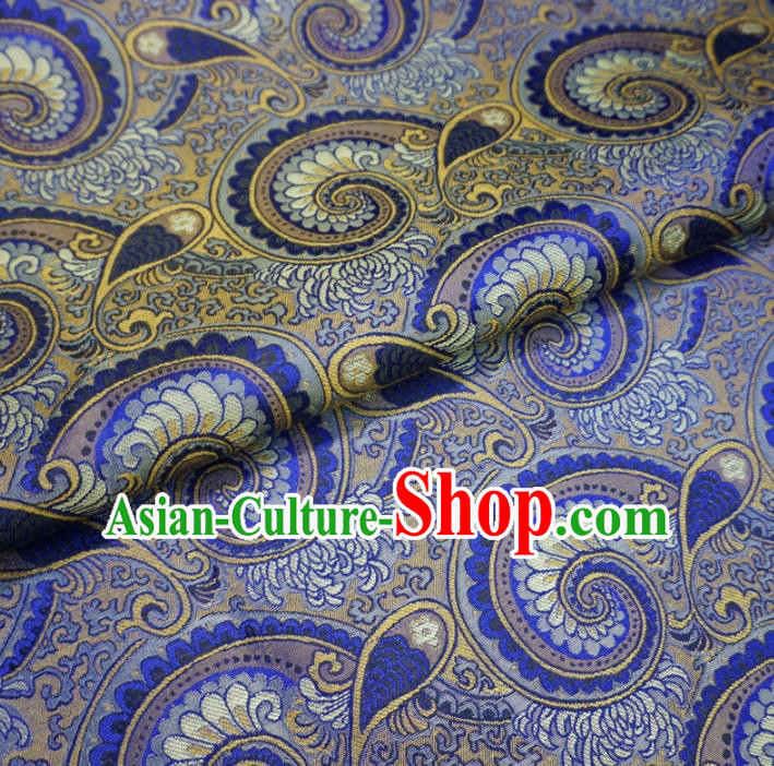 Chinese Traditional Palace Conch Pattern Hanfu Blue Brocade Fabric Ancient Costume Tang Suit Cheongsam Material