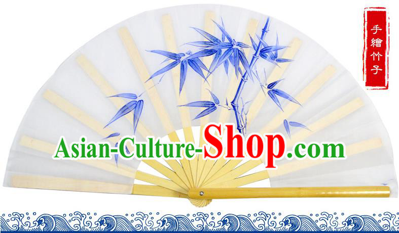 Chinese Traditional Hands Painted Bamboo Fans Oriental Fan Tai Ji Dance Folding Fan