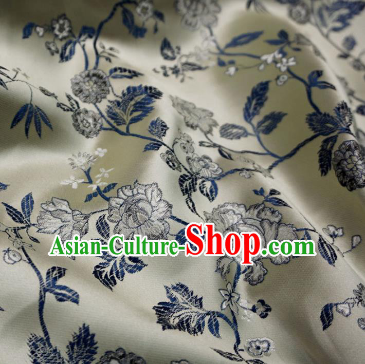 Chinese Traditional Palace Flowers Pattern Hanfu White Brocade Fabric Ancient Costume Tang Suit Cheongsam Material