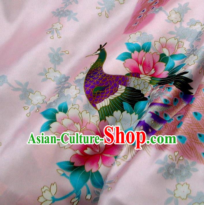 Chinese Traditional Palace Printing Peacock Pattern Hanfu Pink Brocade Fabric Ancient Costume Tang Suit Cheongsam Material