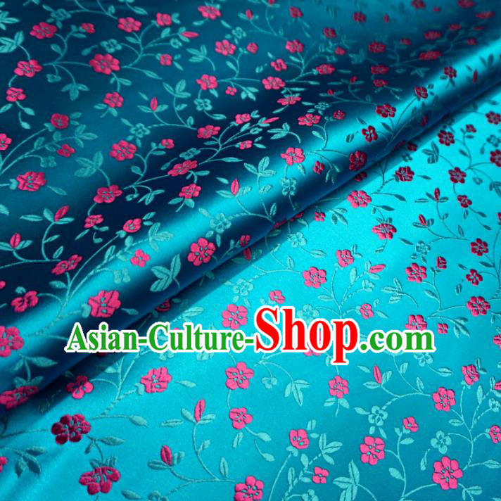 Chinese Traditional Palace Wintersweet Pattern Hanfu Blue Brocade Fabric Ancient Costume Tang Suit Cheongsam Material