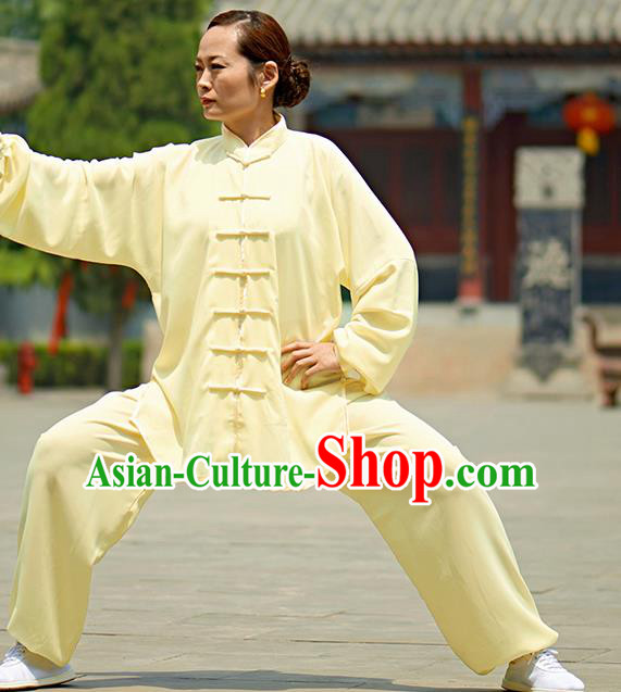 Chinese Kung Fu Plated Buttons Costume, Traditional Martial Arts Kung Fu Tai Ji Yellow Uniform for Women for Men